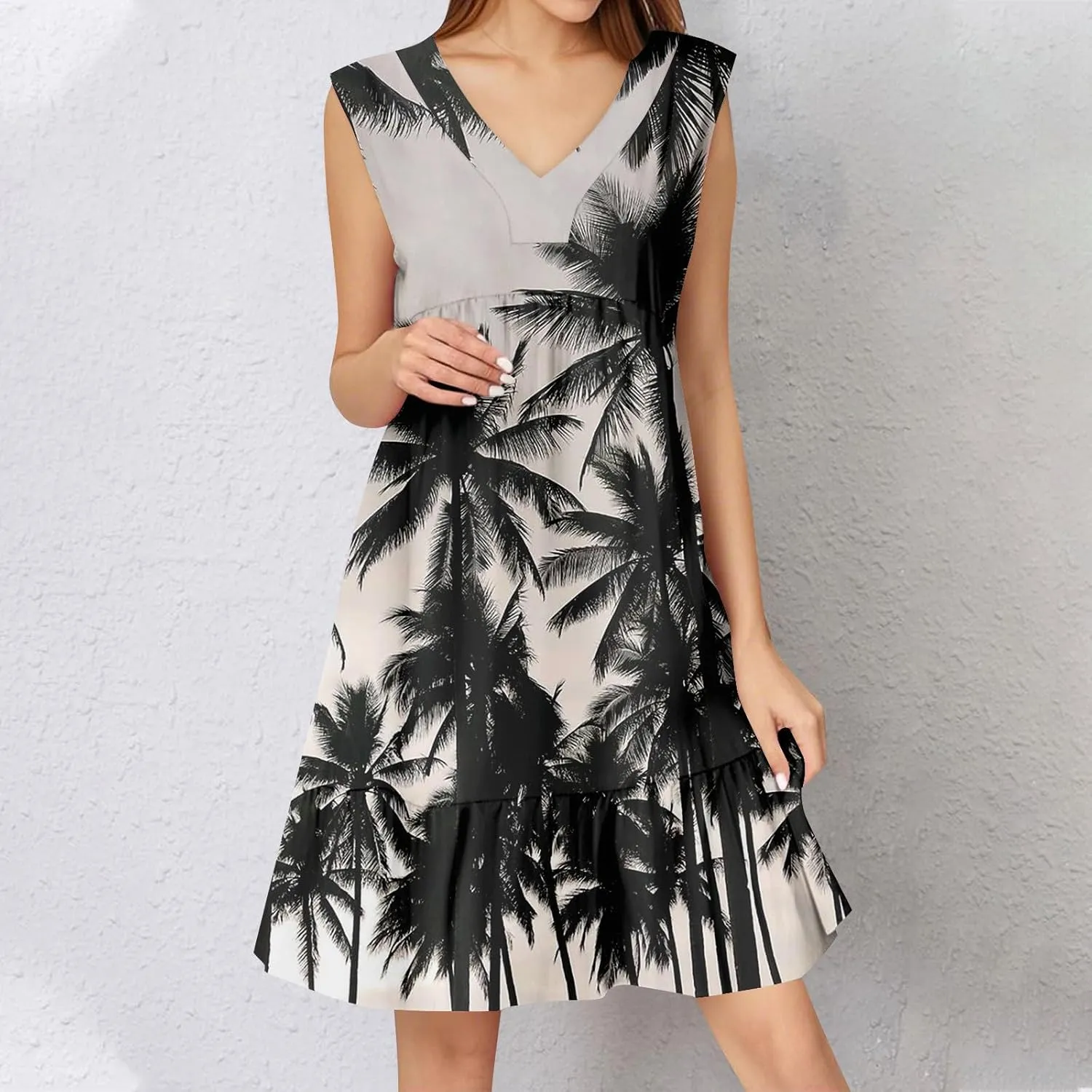 Summer Dresses for Women 2025 Sleeveless V Neck Mini Dress Flowy Boho Floral Ruffle A Line Swing Beach Sundress