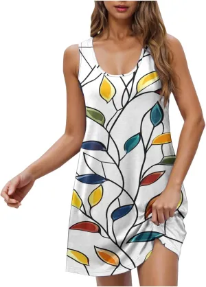Summer Dresses for Women 2025 Spring Crewneck Halter Sun Dress Casual Vacation Boho Floral Beach Dress with Pockets