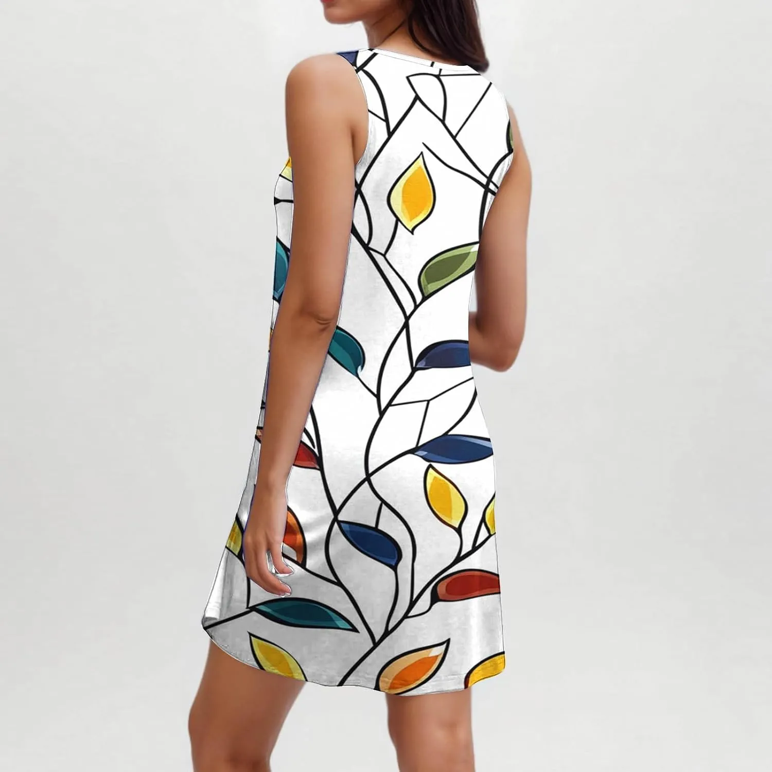 Summer Dresses for Women 2025 Spring Crewneck Halter Sun Dress Casual Vacation Boho Floral Beach Dress with Pockets