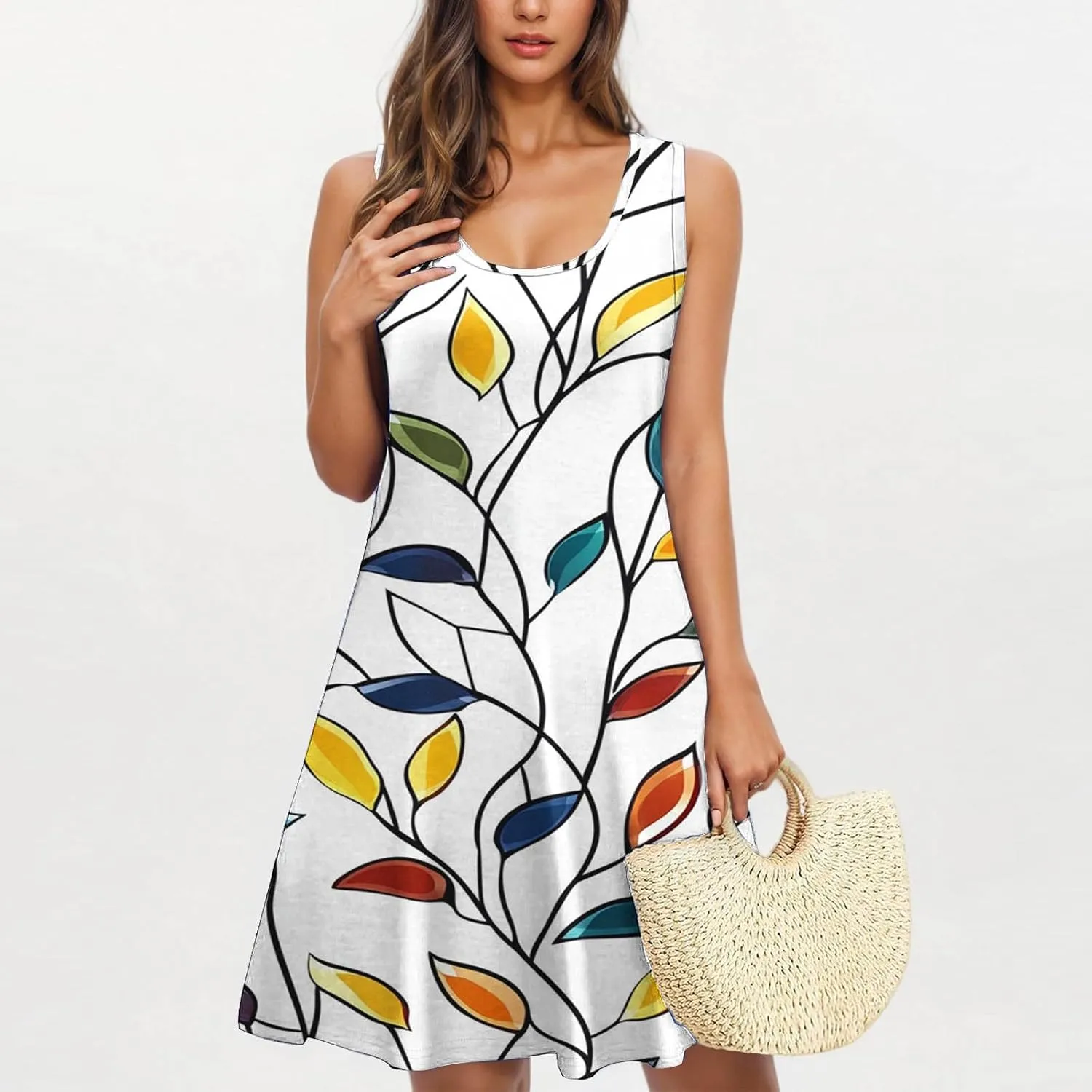 Summer Dresses for Women 2025 Spring Crewneck Halter Sun Dress Casual Vacation Boho Floral Beach Dress with Pockets