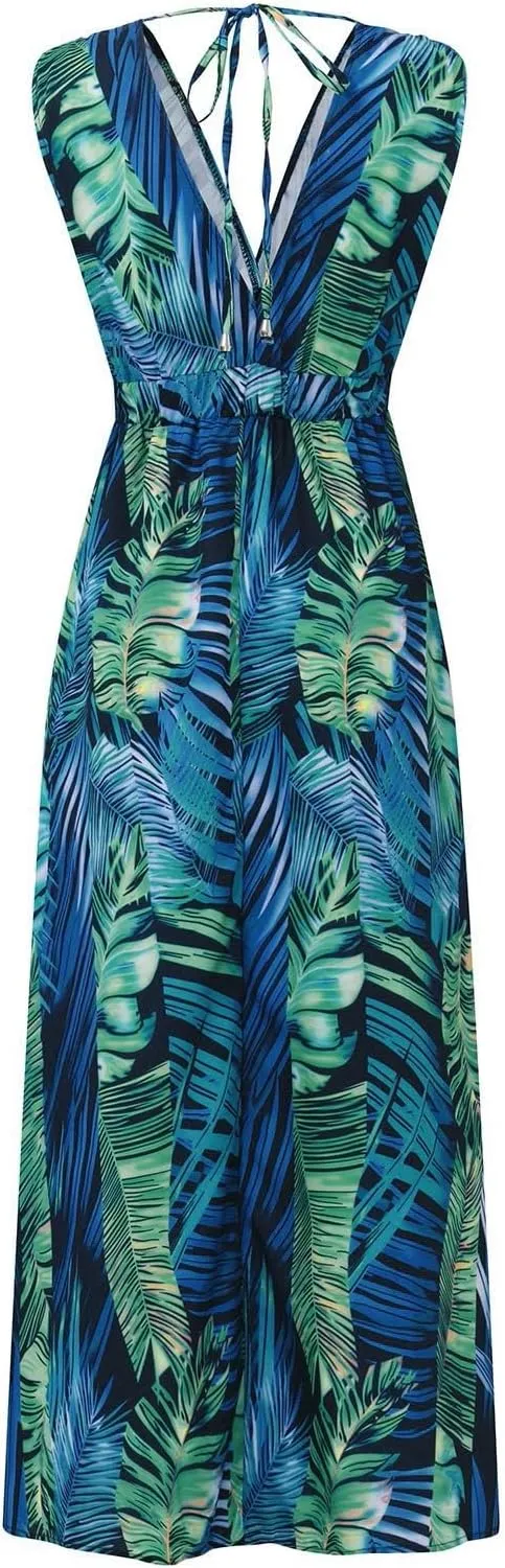 Summer Dresses for Women 2025 Trendy Sleeveless V Neck Floral Hawaiian Dress Flowy Maxi Sexy Beach Sundresses