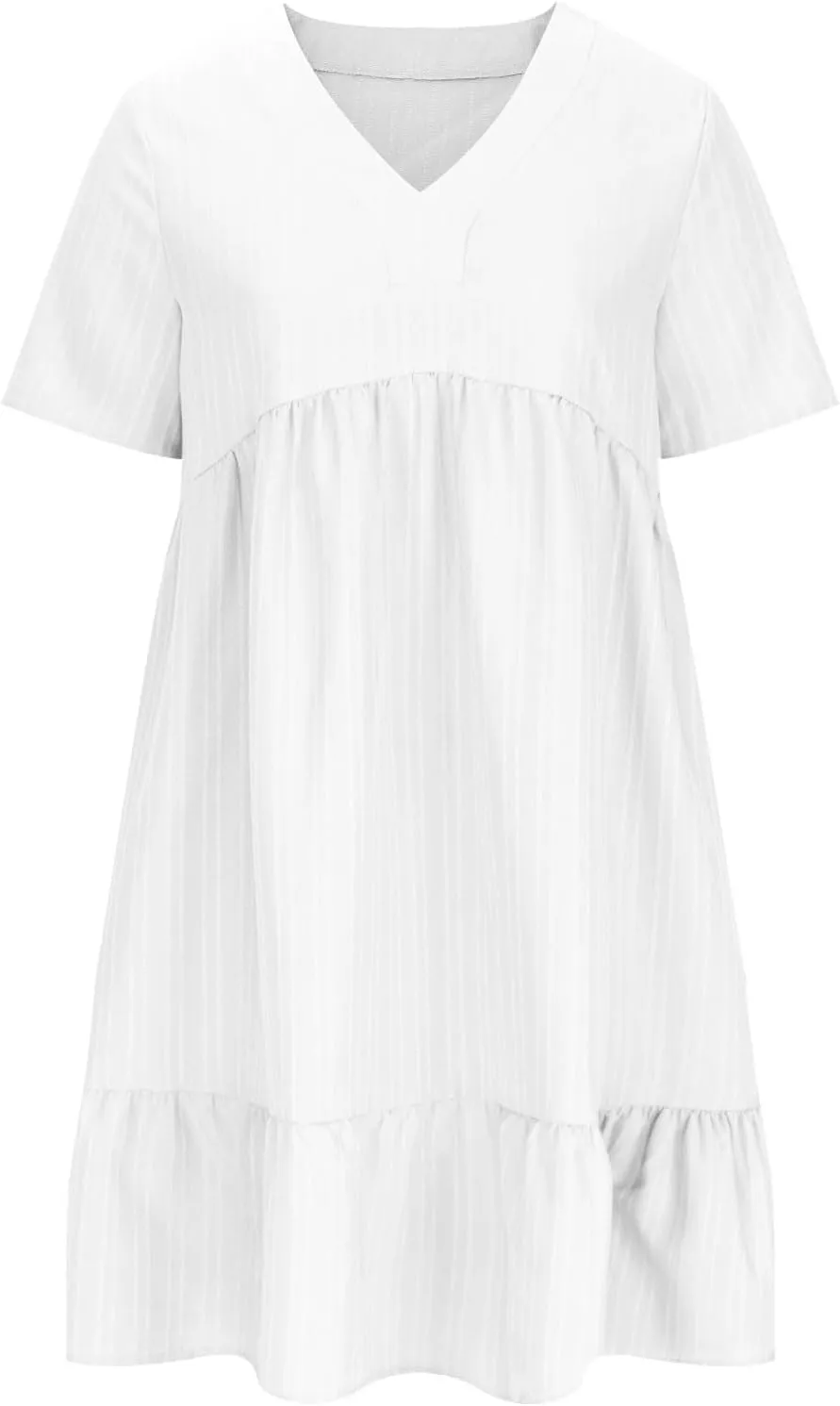Summer Dresses for Women 2025 Vacation Short Sleeve v Neck Mini T Shirt Dress Pleated Ruffle Flowy Beach Sundresses