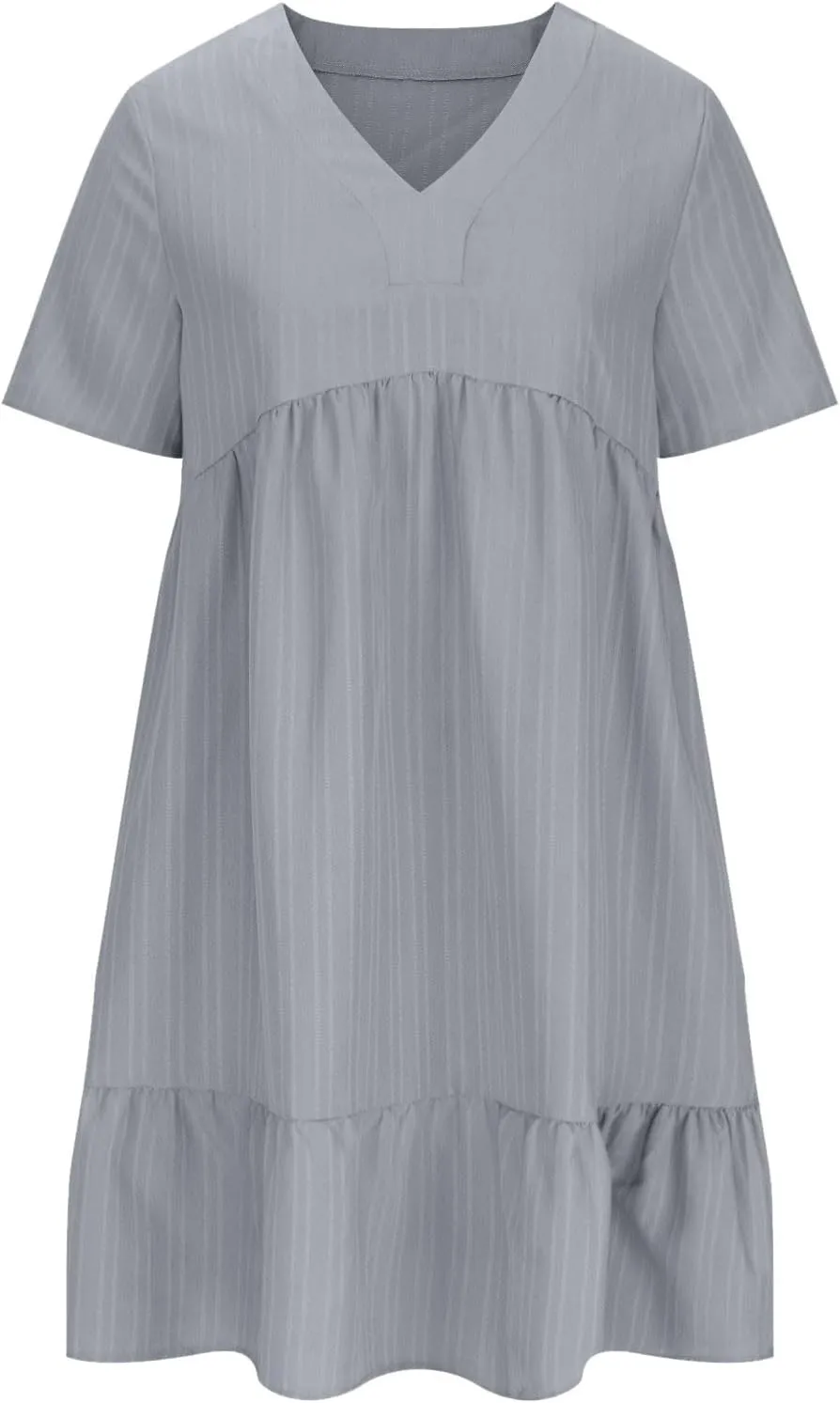 Summer Dresses for Women 2025 Vacation Short Sleeve v Neck Mini T Shirt Dress Pleated Ruffle Flowy Beach Sundresses