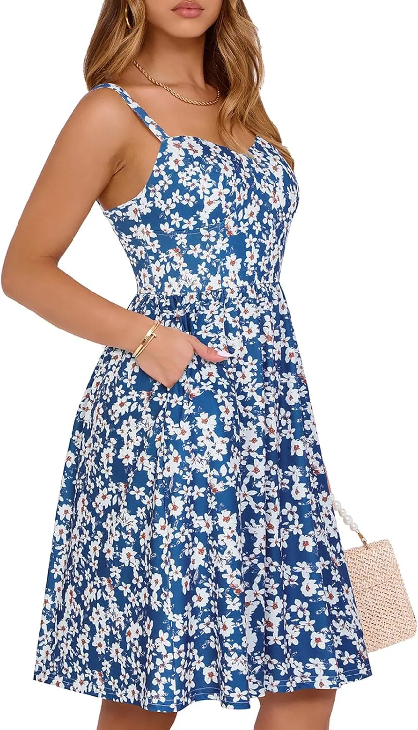 Summer Dresses for Women 2025 with Pockets Spaghetti Strap A-line Casual Beach Sundresses