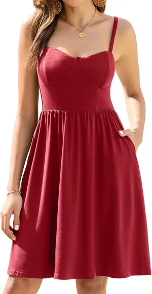 Summer Dresses for Women 2025 with Pockets Spaghetti Strap A-line Casual Beach Sundresses