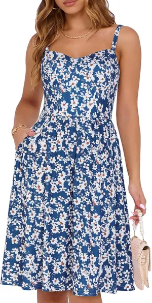 Summer Dresses for Women 2025 with Pockets Spaghetti Strap A-line Casual Beach Sundresses