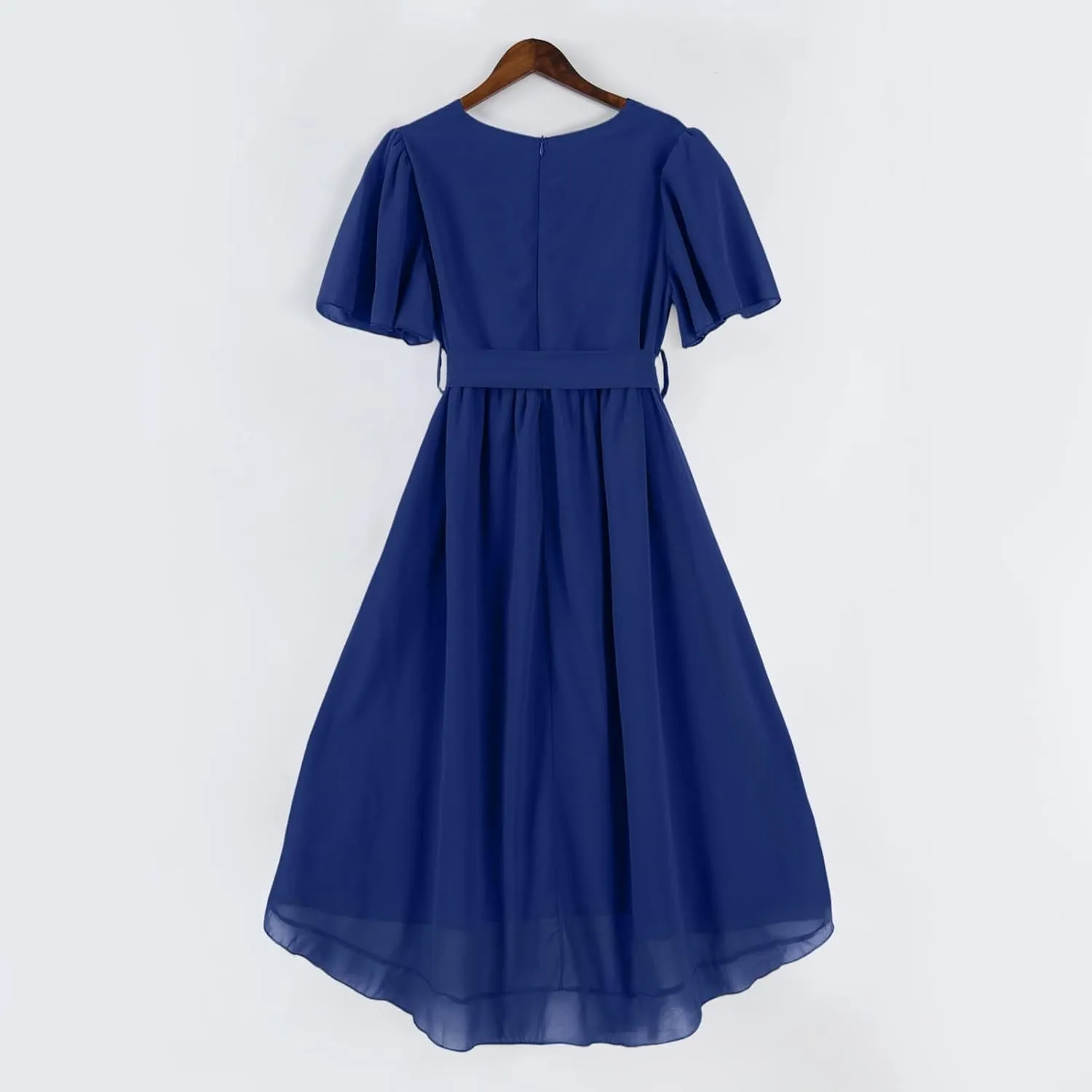 Summer Floral Chiffon Dresses for Women 2025 Midi Trendy Flowy Swing Tie Elastic Waist Short Sleeve V Neck A Line Dress