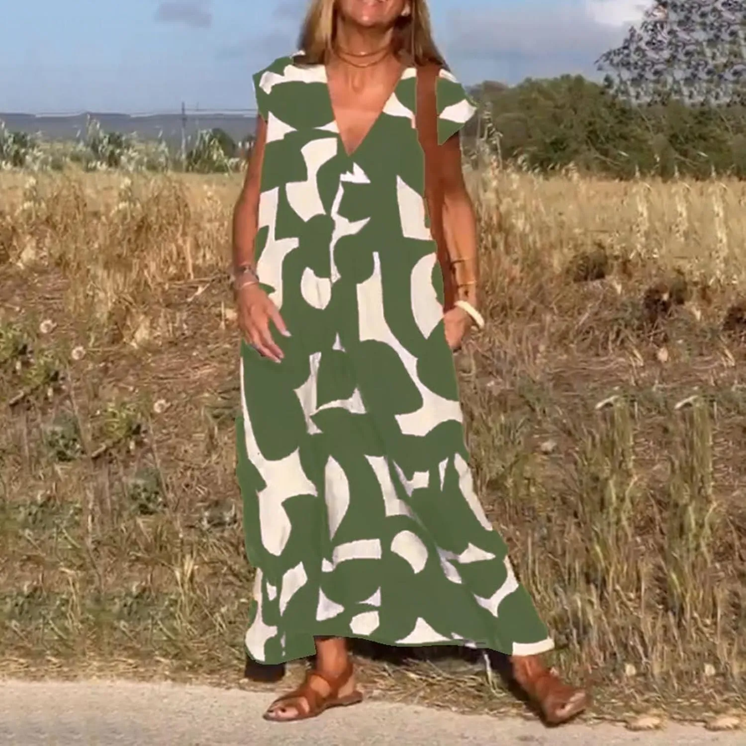 Summer Long Dresses for Women Casual Spring Sleeveless Boho Floral Sundresses Beach Vacation Maxi Dress Sundresses