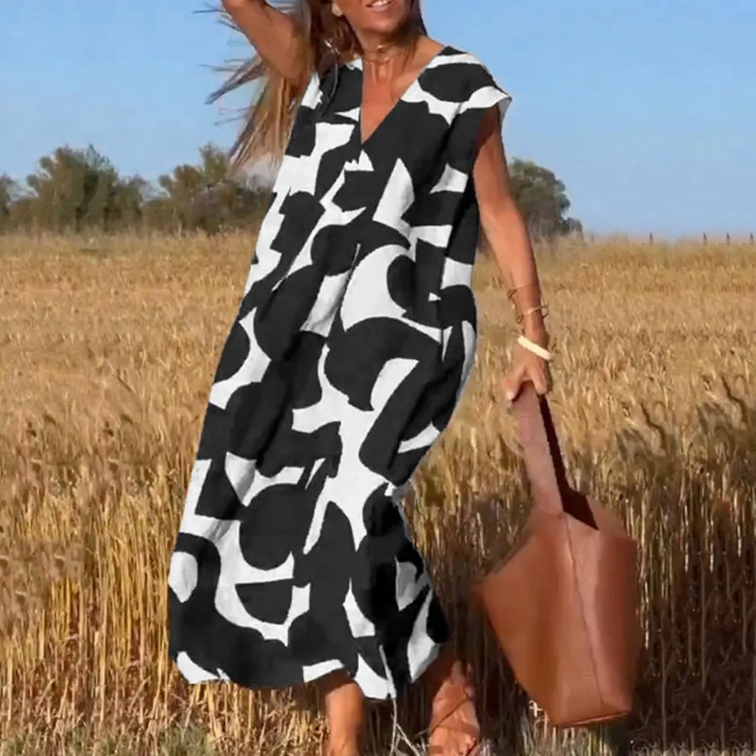 Summer Long Dresses for Women Casual Spring Sleeveless Boho Floral Sundresses Beach Vacation Maxi Dress Sundresses