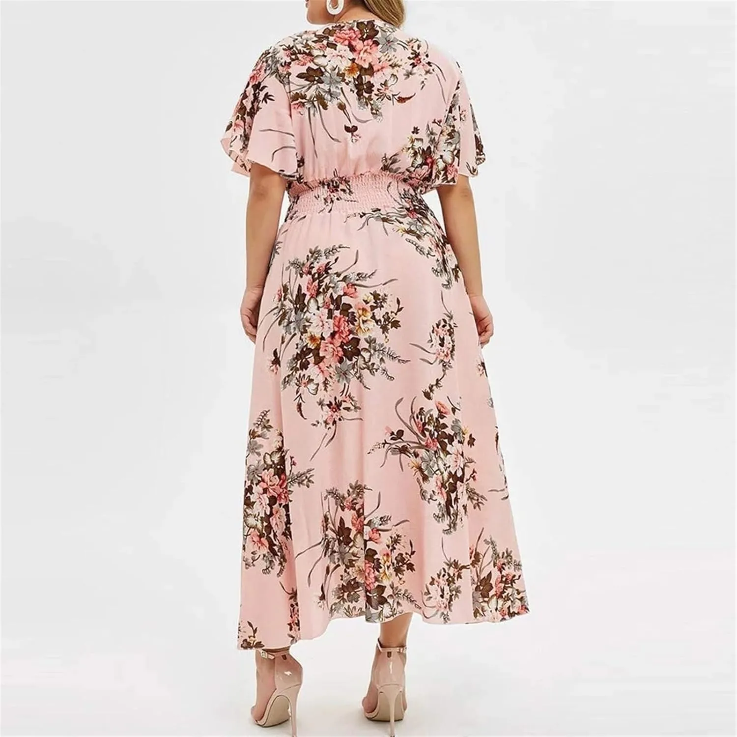 Summer New Dresses Plus Loose Fashion Floral Print Butterfly Sleeve Midi Dress Ladies Wedding Dress