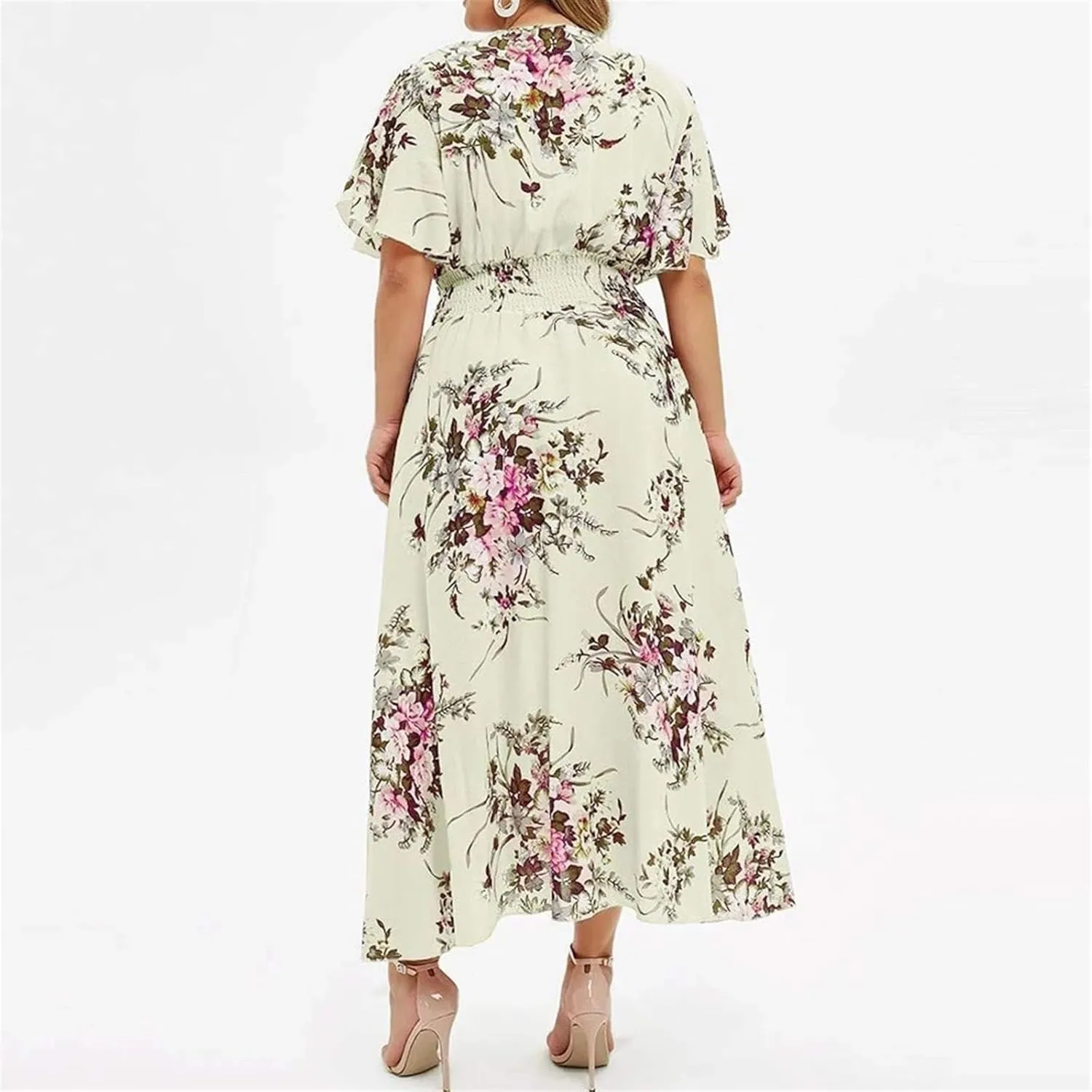 Summer New Dresses Plus Loose Fashion Floral Print Butterfly Sleeve Midi Dress Ladies Wedding Dress