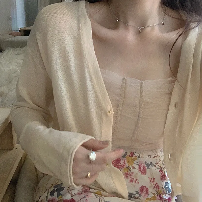 Summer Seaside Holiday Ice Silk Sunscreen All-Matching Women Thin Loose Shawl Cardigan
