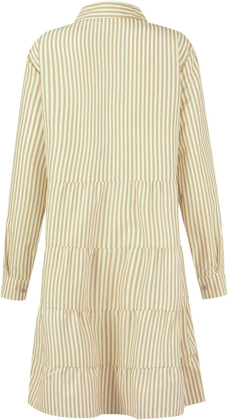 Summer Shirt Dress for Women Long Sleeve Button Down Dresses V Neck Tiered Collared Flowy Maxi Dress Beach Sundress