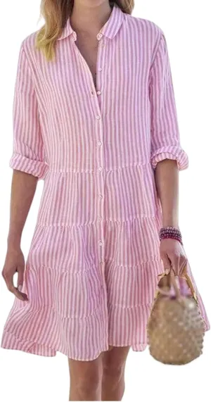 Summer Shirt Dress for Women Long Sleeve Button Down Dresses V Neck Tiered Collared Flowy Maxi Dress Beach Sundress