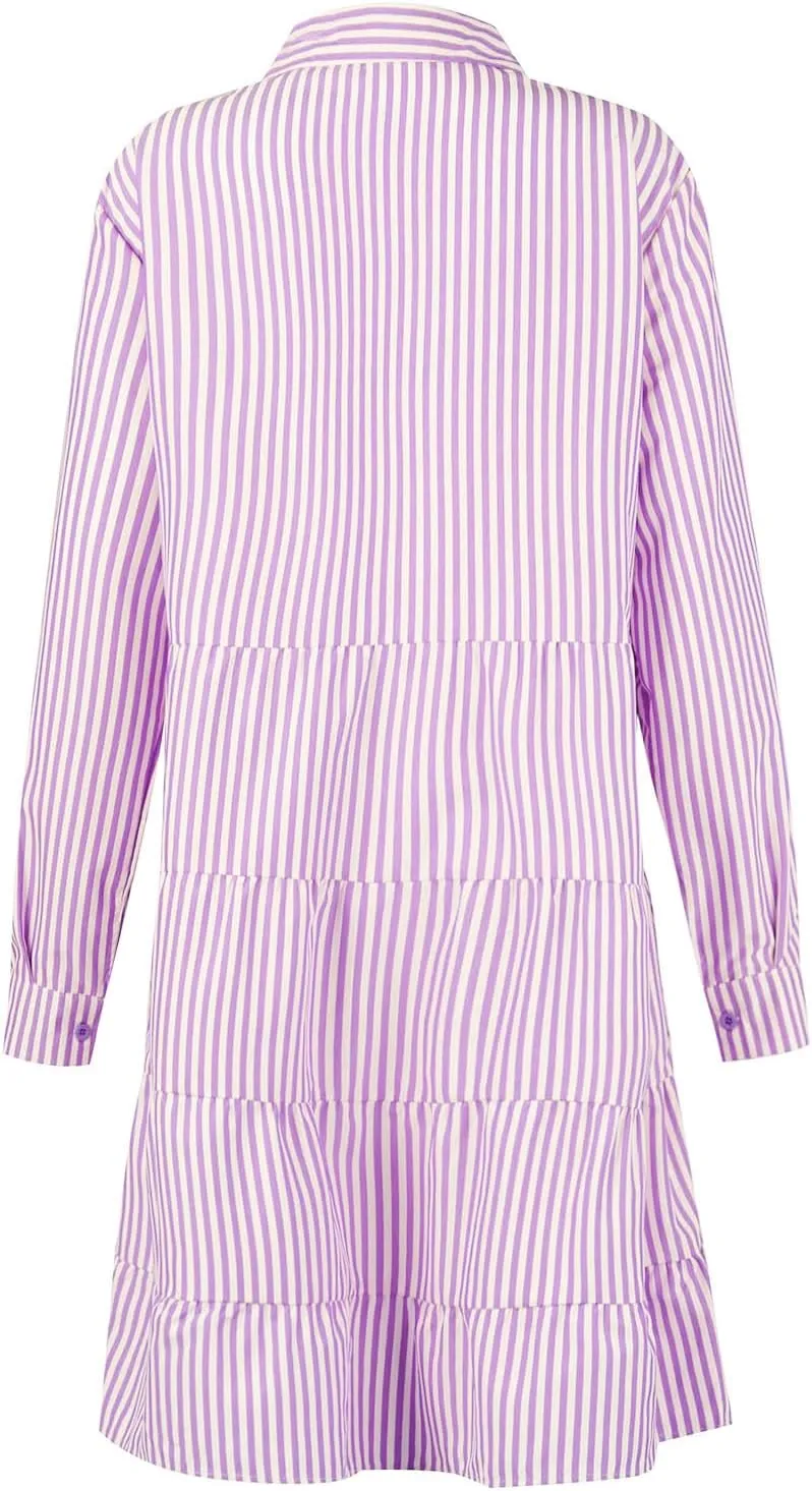 Summer Shirt Dress for Women Long Sleeve Button Down Dresses V Neck Tiered Collared Flowy Maxi Dress Beach Sundress