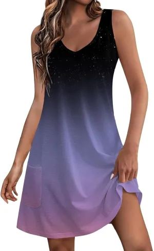 Summer Sleeveless Tank Dress for Women 2025 V Neck Sundresses Boho Dresses Beach Swimsuit Coverup with Pockets
