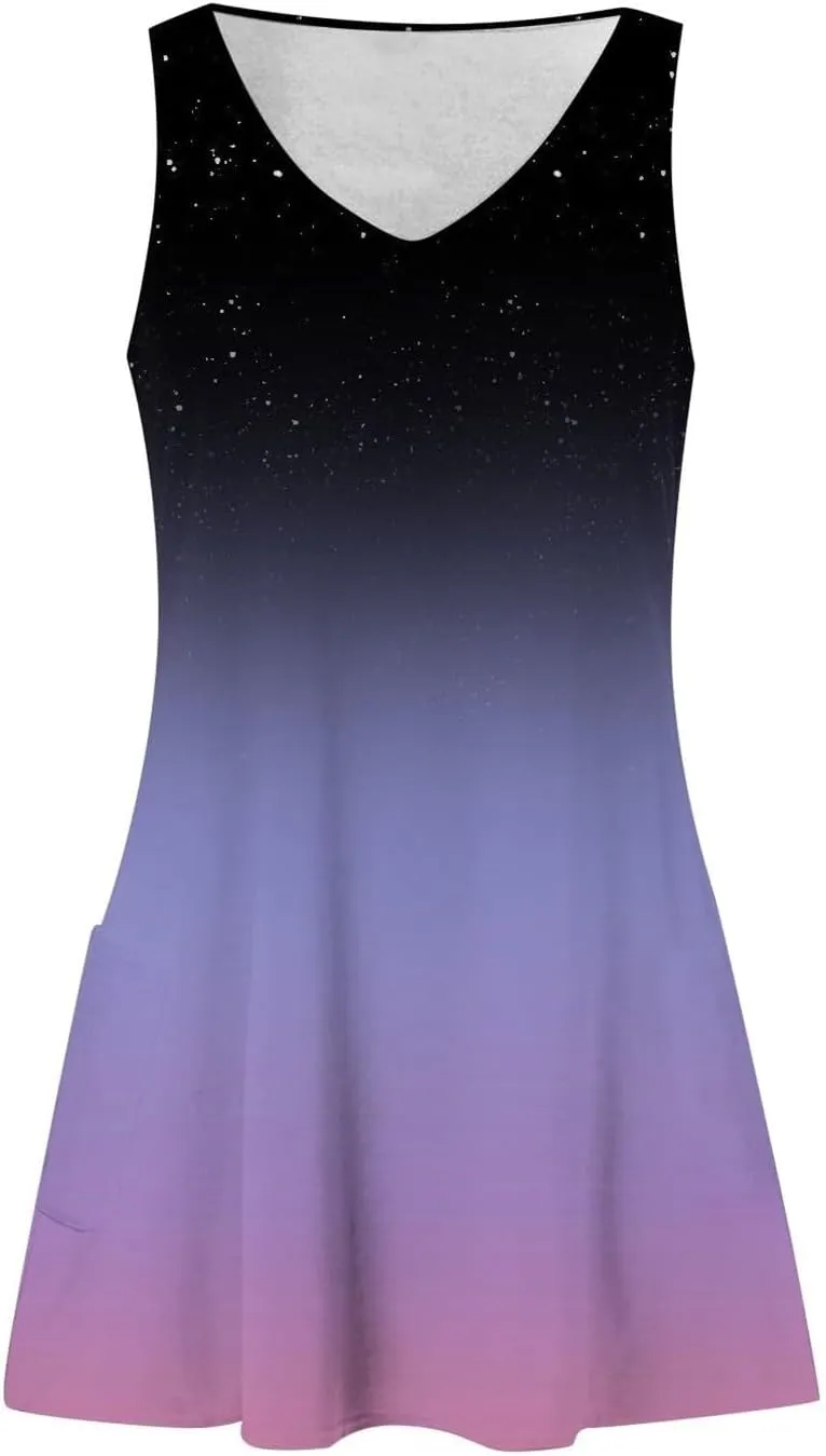 Summer Sleeveless Tank Dress for Women 2025 V Neck Sundresses Boho Dresses Beach Swimsuit Coverup with Pockets