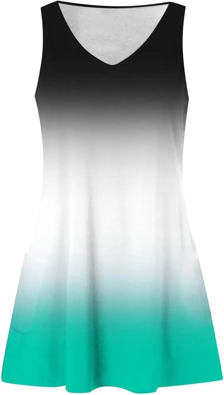 Summer Sleeveless Tank Dress for Women 2025 V Neck Sundresses Boho Dresses Beach Swimsuit Coverup with Pockets