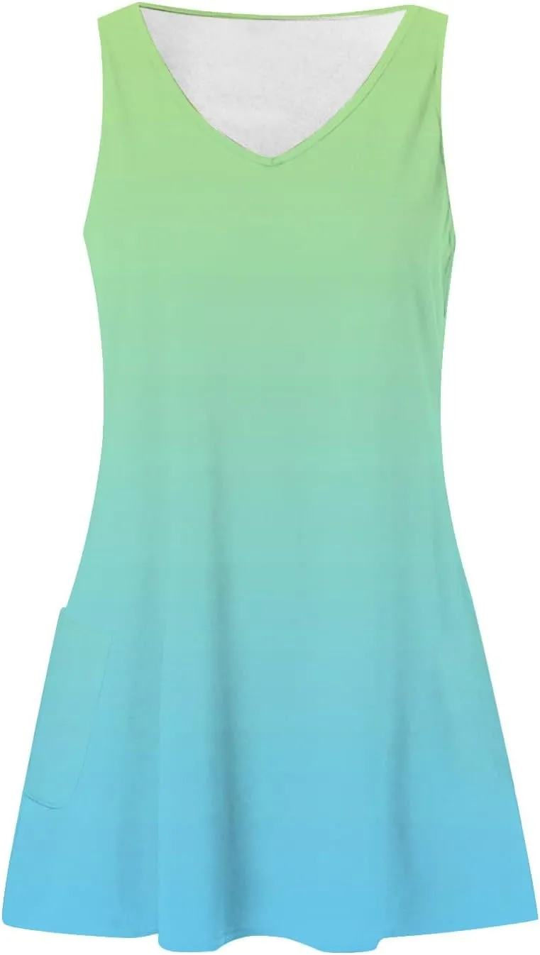 Summer Sleeveless Tank Dress for Women 2025 V Neck Sundresses Boho Dresses Beach Swimsuit Coverup with Pockets