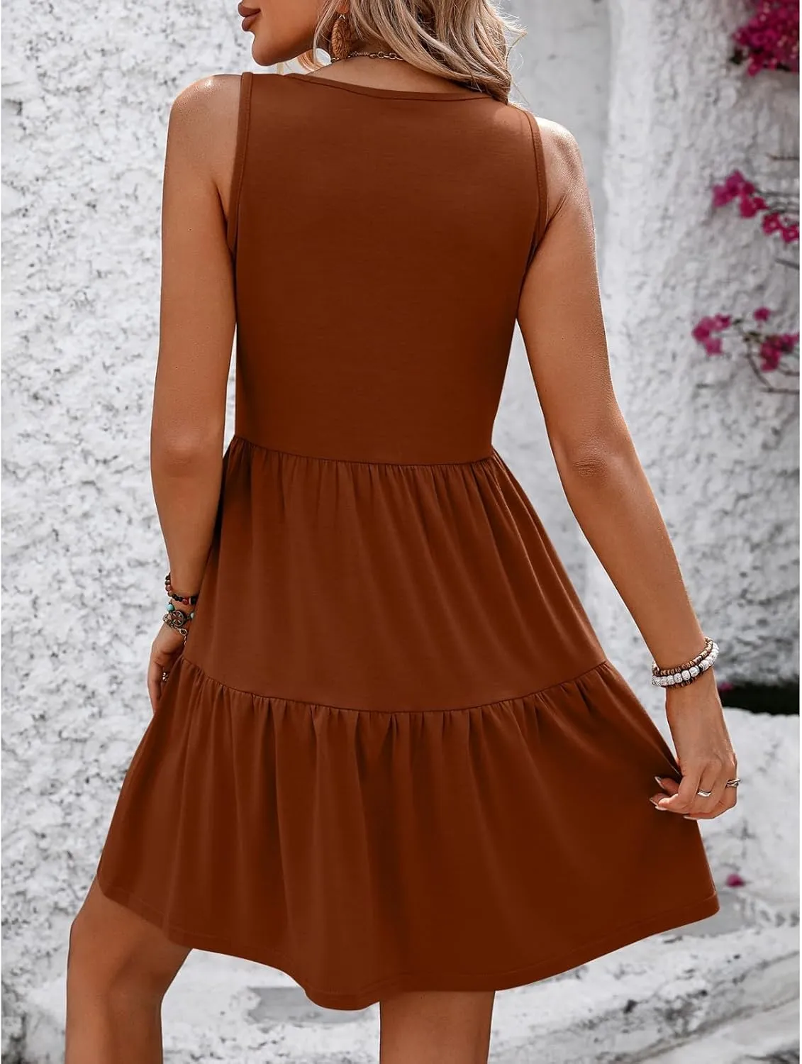 Summer Sundresses for Women 2025 V Neck Sleeveless Simple Tiered Short Tank Dress Flowy Swing Shift Aline Mini Dress