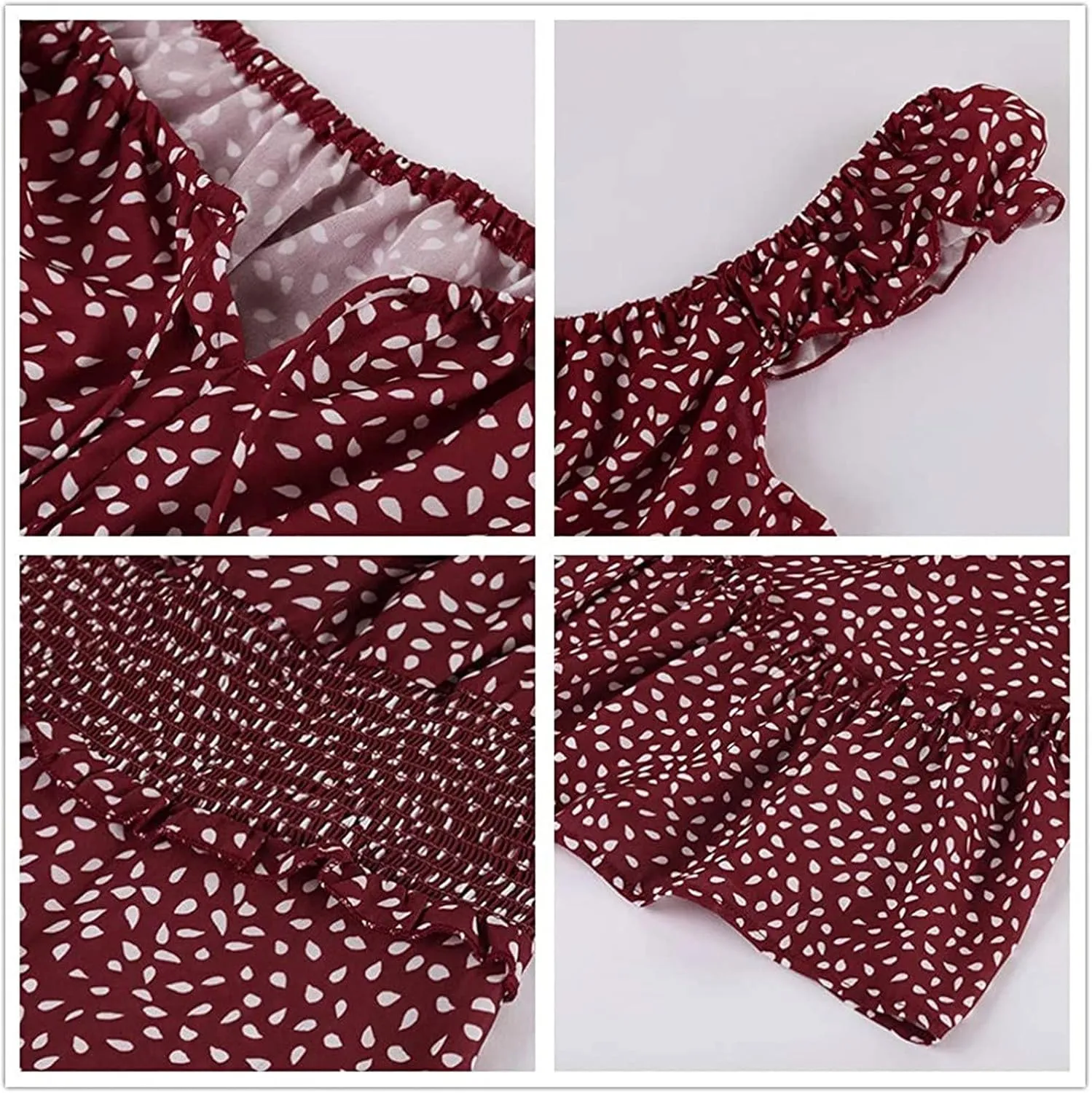 Summer Womens Smocked Dresses Ruffle Floral Tie Front Boho Sundress Sexy Fashion Print Neckline Mini Dress