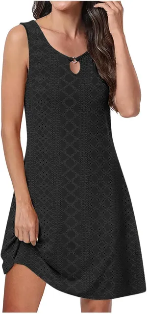 Sun Dresses for Women 2025 Vacation Sping Summer Casual Sundresses Women's Beach Eyelet Dress with Pockets