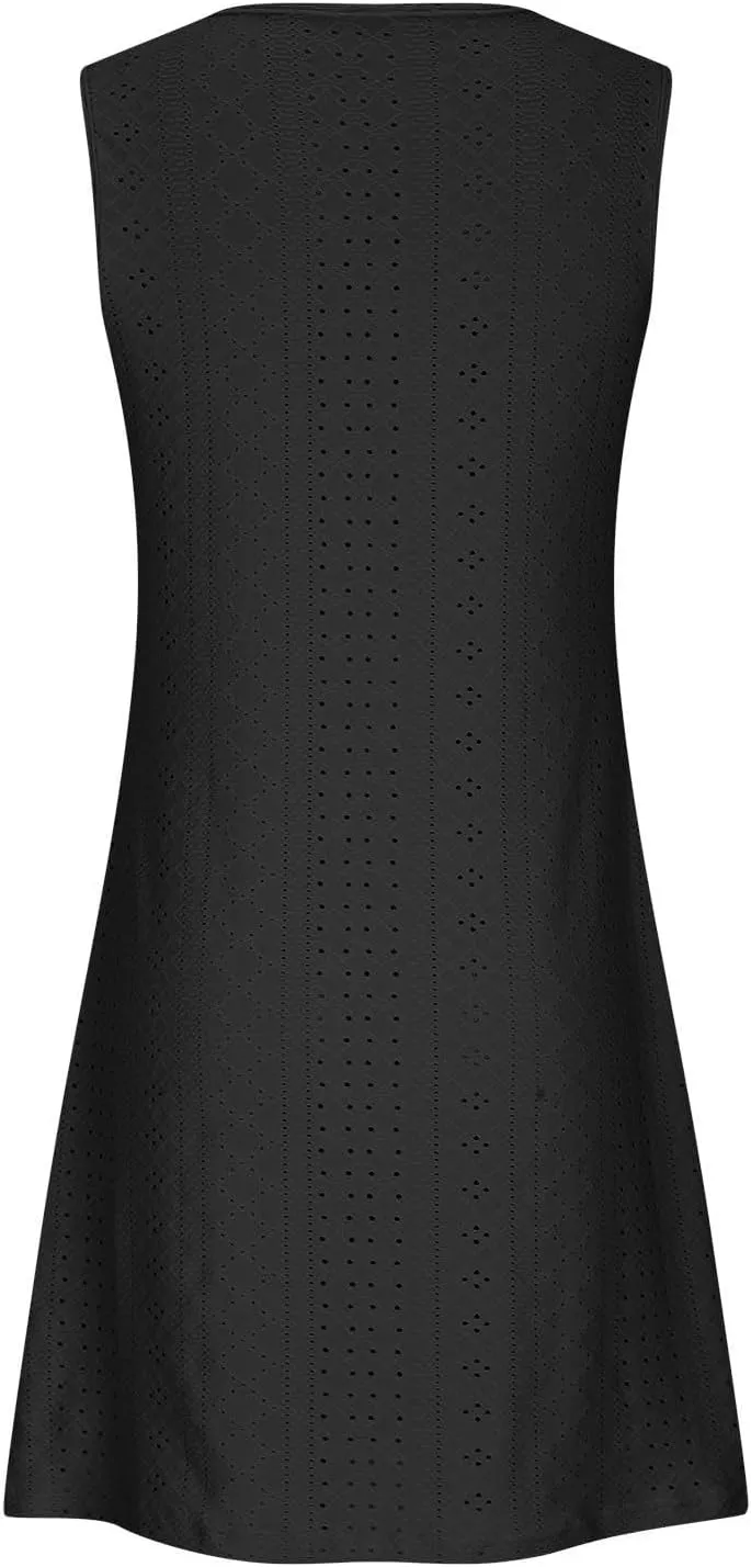 Sun Dresses for Women 2025 Vacation Sping Summer Casual Sundresses Women's Beach Eyelet Dress with Pockets
