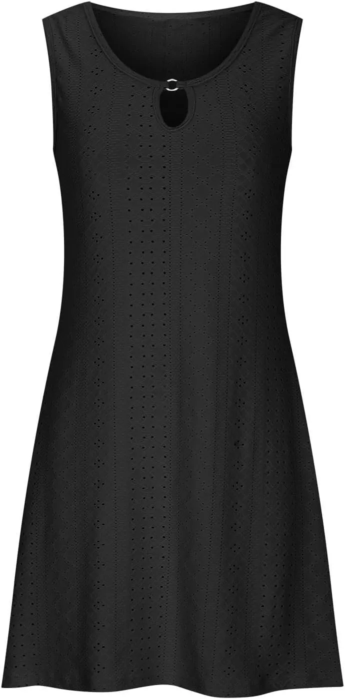 Sun Dresses for Women 2025 Vacation Sping Summer Casual Sundresses Women's Beach Eyelet Dress with Pockets