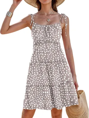 Sundresses for Women 2025 Floral Tiered Mini Skater Dress Cute Summer Spaghetti Strap Flowy Babydoll Sun Dress