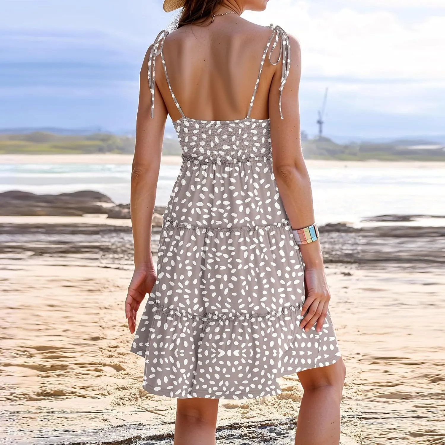 Sundresses for Women 2025 Floral Tiered Mini Skater Dress Cute Summer Spaghetti Strap Flowy Babydoll Sun Dress