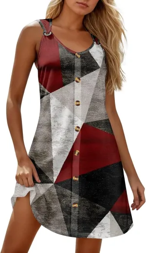 Sundresses for Women 2025 Midi Sleeveless Button Down Dresses for Women 2025 V Neck Vacation A Line Dress