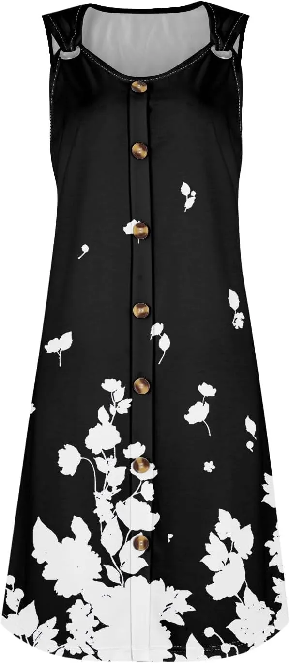 Sundresses for Women 2025 Midi Sleeveless Button Down Dresses for Women 2025 V Neck Vacation A Line Dress
