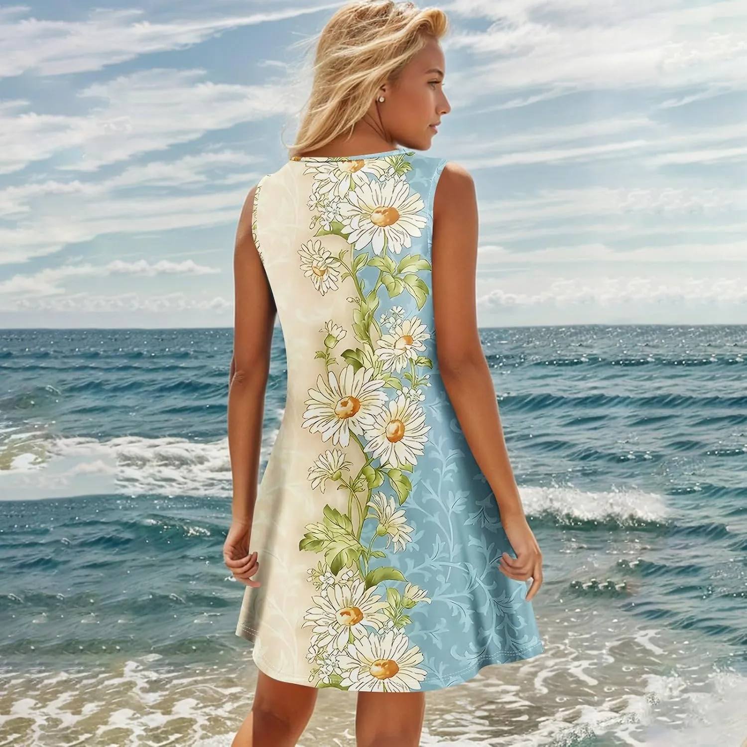 Sundresses for Women 2025 Midi Sleeveless Button Down Dresses for Women 2025 V Neck Vacation A Line Dress