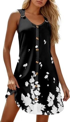 Sundresses for Women 2025 Midi Sleeveless Button Down Dresses for Women 2025 V Neck Vacation A Line Dress
