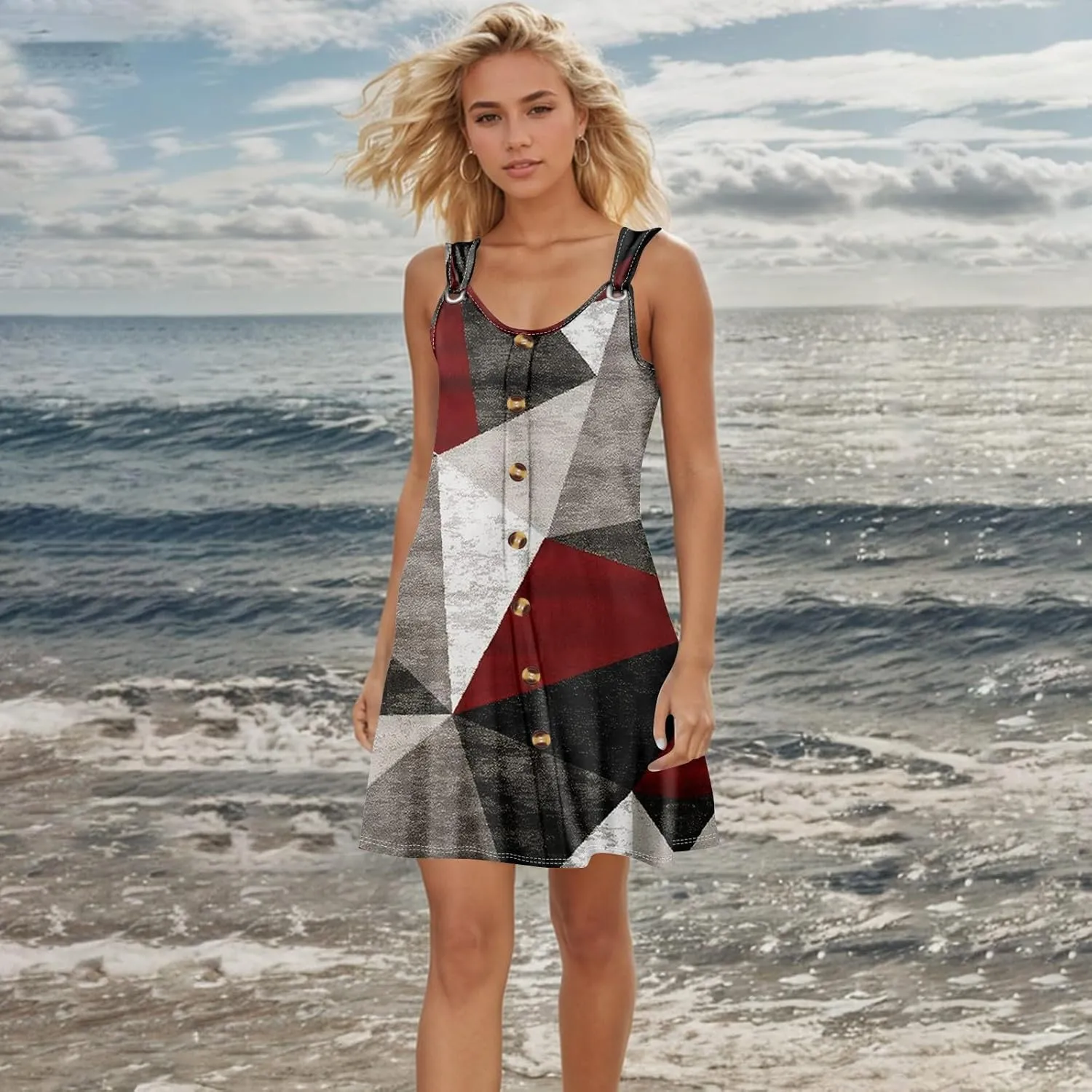 Sundresses for Women 2025 Midi Sleeveless Button Down Dresses for Women 2025 V Neck Vacation A Line Dress