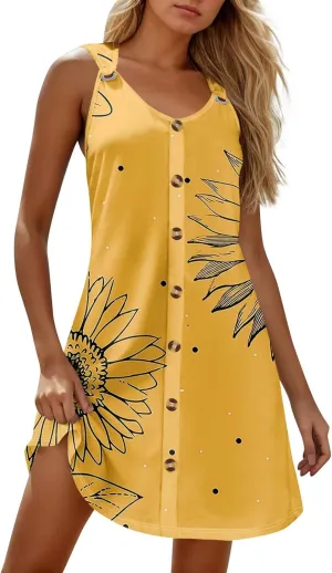 Sundresses for Women 2025 Midi Sleeveless Button Down Dresses for Women 2025 V Neck Vacation A Line Dress