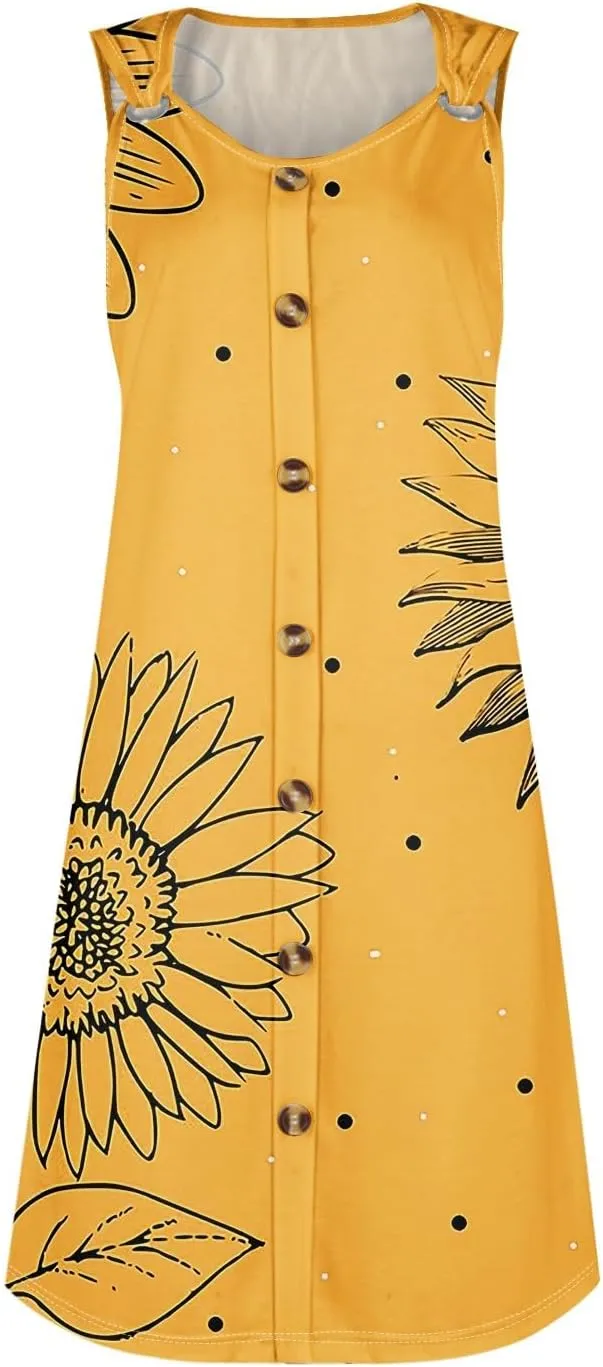 Sundresses for Women 2025 Midi Sleeveless Button Down Dresses for Women 2025 V Neck Vacation A Line Dress