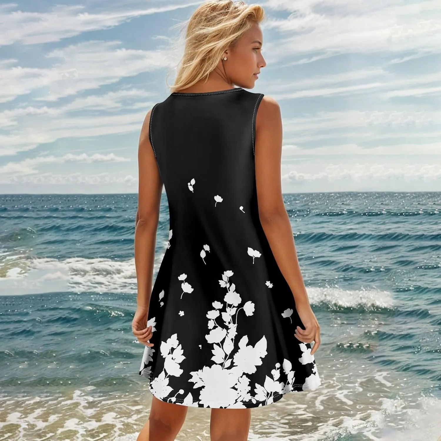 Sundresses for Women 2025 Midi Sleeveless Button Down Dresses for Women 2025 V Neck Vacation A Line Dress