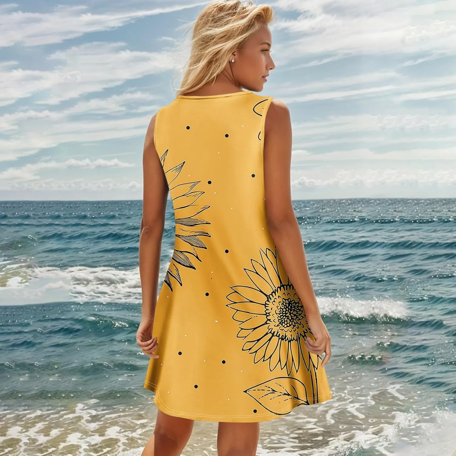 Sundresses for Women 2025 Midi Sleeveless Button Down Dresses for Women 2025 V Neck Vacation A Line Dress