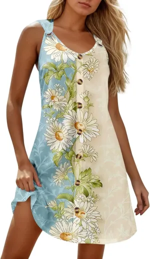Sundresses for Women 2025 Midi Sleeveless Button Down Dresses for Women 2025 V Neck Vacation A Line Dress