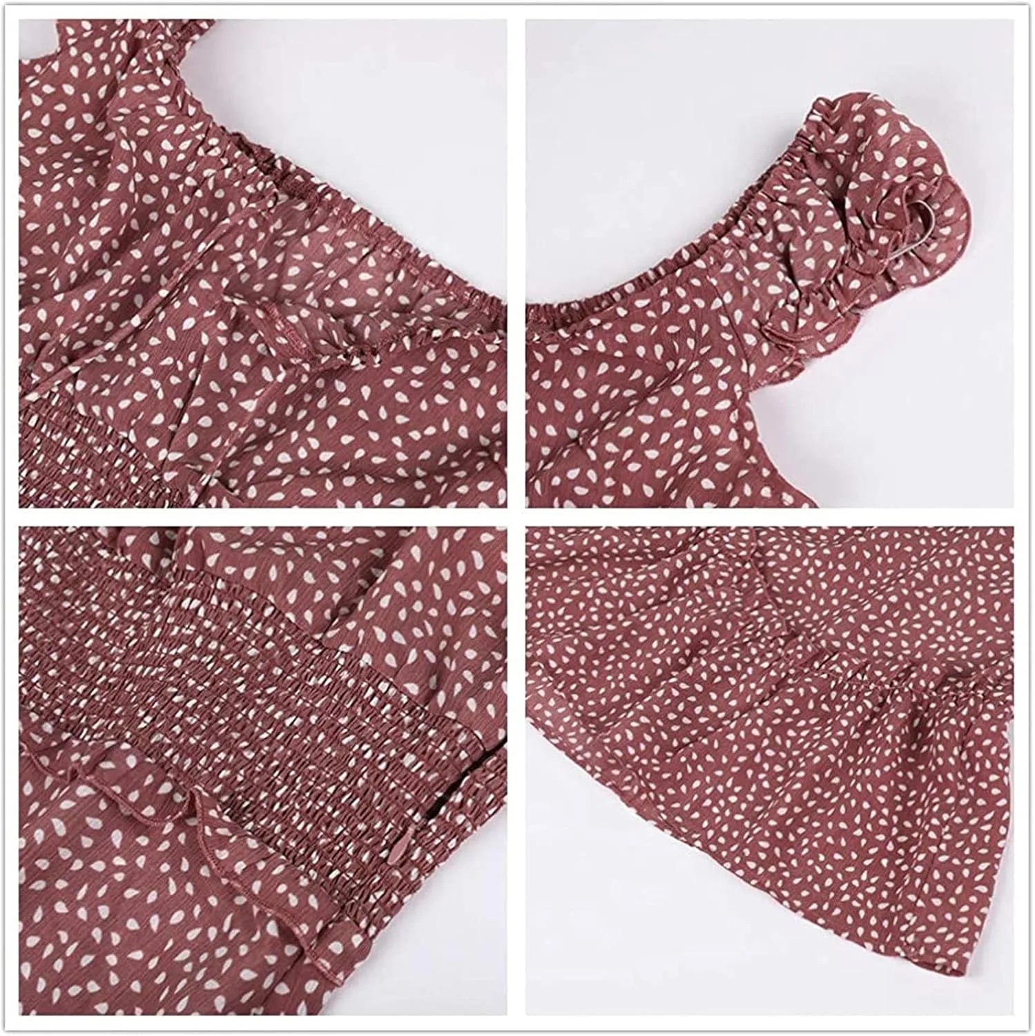 Sundresses for Women 2025 Summer Ruffle Sleeve Floral Tie Smocked Dresses Sexy Boho Neckline Printing Beach Mini Dress