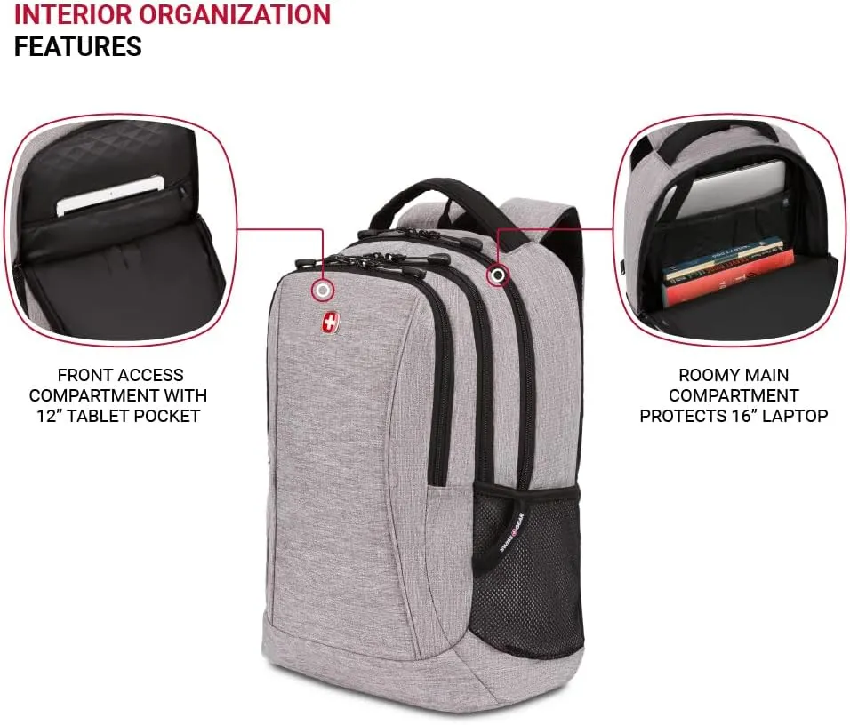 SwissGear 5668 Laptop Backpack, Light Grey Heather, 18.25 Inches