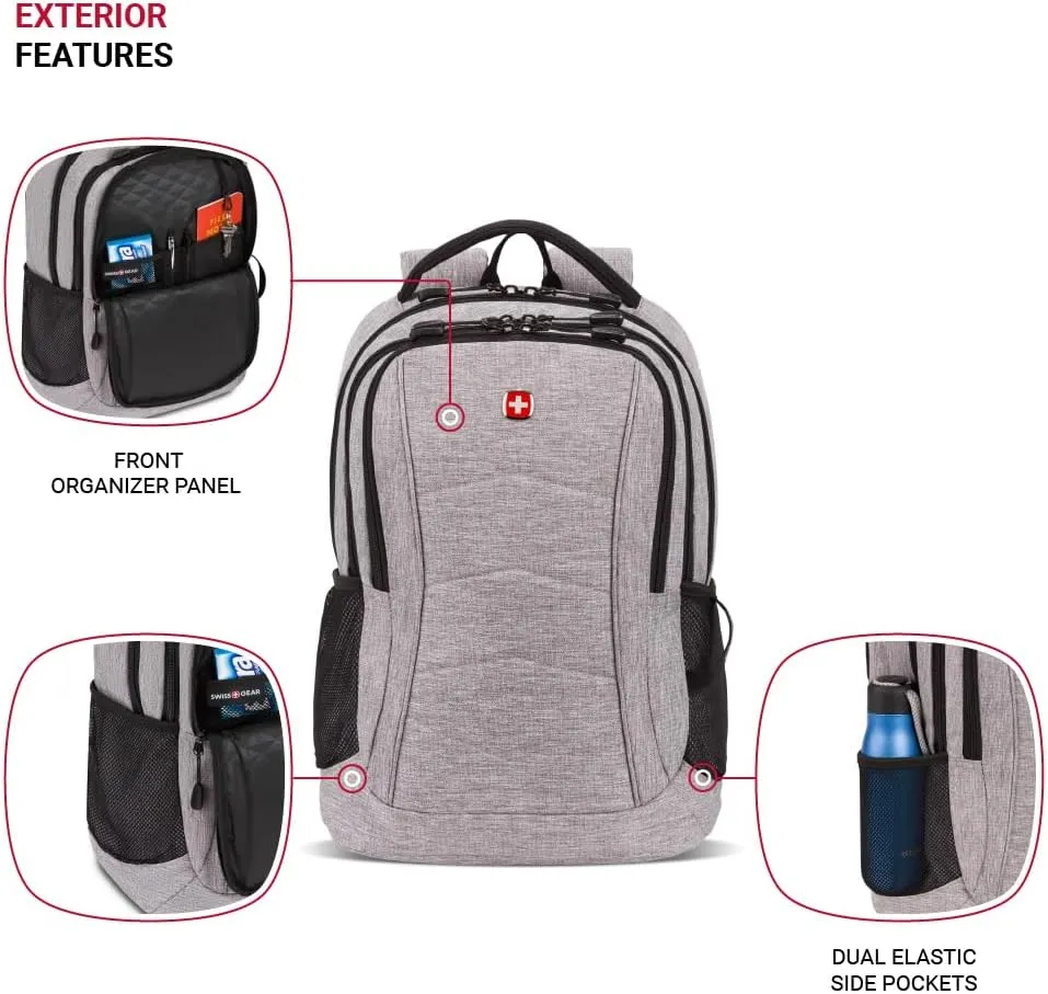SwissGear 5668 Laptop Backpack, Light Grey Heather, 18.25 Inches