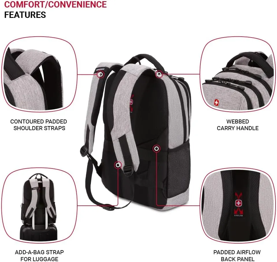 SwissGear 5668 Laptop Backpack, Light Grey Heather, 18.25 Inches