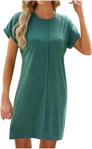 T Shirt Dresses for Women 2025 Loose Crew Neck Short Sleeve Sundresses Summer Beach Daily Mini Dress Outfits