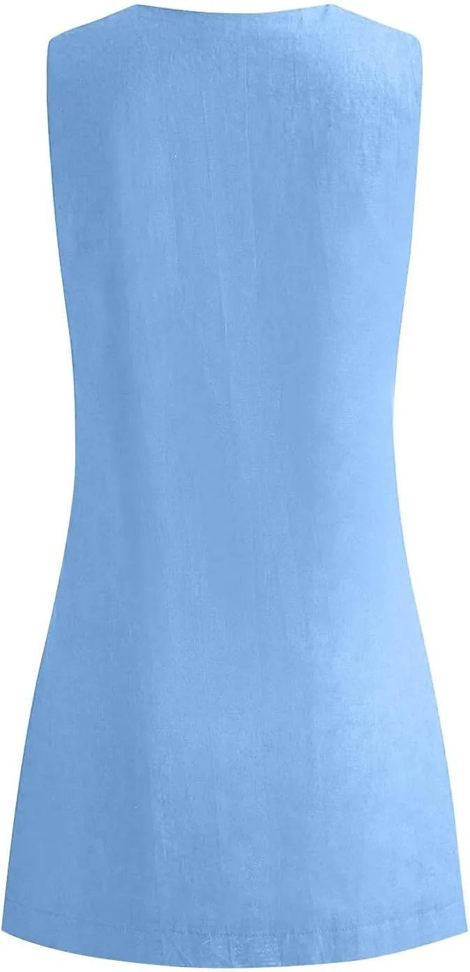 Tank Dresses for Women Summer Casual Loose Fit V Neck Sleeveless Sundress Trendy Solid Beach Vacation Mini Dress