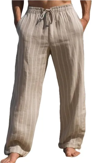 Thatrich Stretch Linen Pants Men Breathable Quick Dry Pant for Beach Jogging Yoga Elastic Waist Baggy Fit Trouser Comfy Slack
