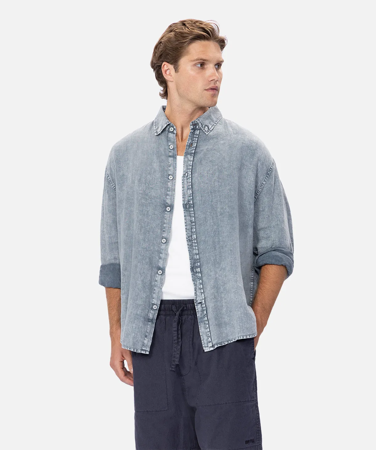The Laverty L/s Linen Shirt - Washed Black
