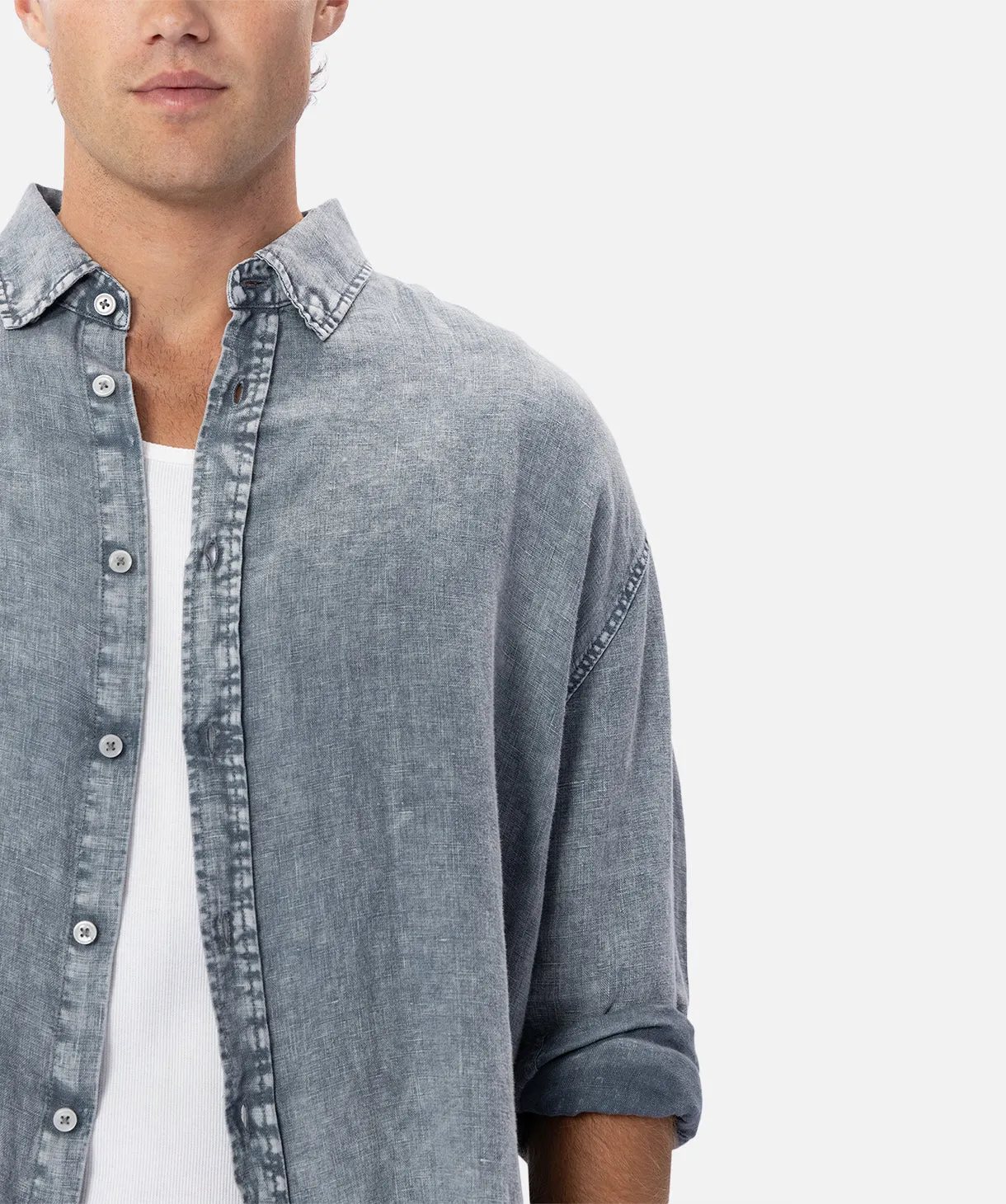 The Laverty L/s Linen Shirt - Washed Black