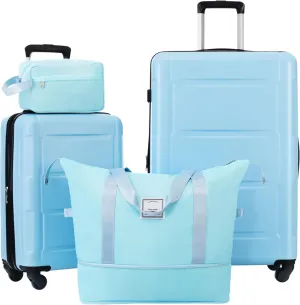 Travel Light with 2 Piece Luggage Set, Expandable Spinner Wheels, Lightweight ABS Suitcases, 20-Inch and 28-Inch, Light Blue